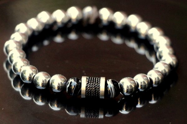 Hematite with Madagascar Agate Stretch Bracelet