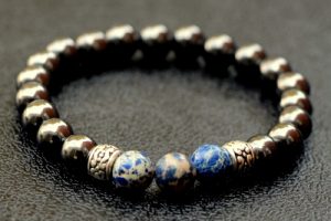 Hematite and Blue Sea Sediment Jasper Stretch Bracelet