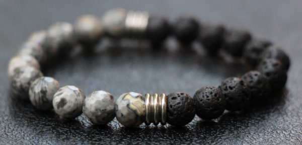 Lava Stone and Marble Stone Stretch Bracelet