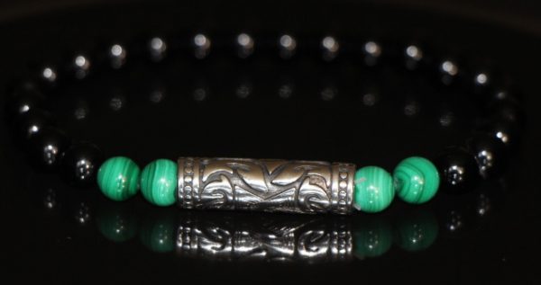 Malachite and Black Agate Stretch Bracelet