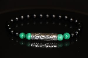 Malachite and black agate stretch bracelet