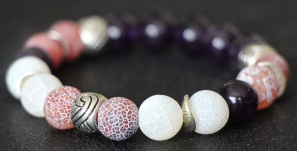 Amethyst and Spider Web Jasper Stretch Bracelet