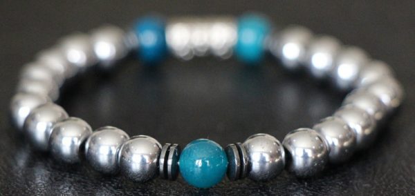 Hematite and Blue Agate Stretch Bracelet