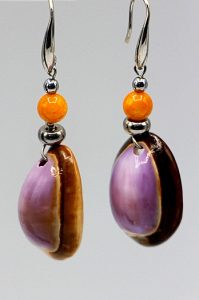 Snake Head Purple Top Cowry Shell Earrings