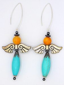 Howlite and jade angel earrings