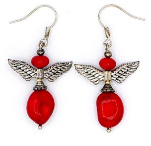 Red coral angel earrings