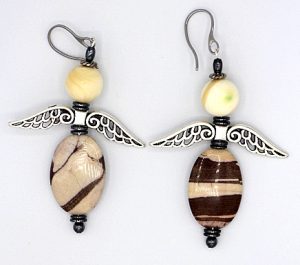 Zebra Agate and Mother of Pearl Angel Earrings