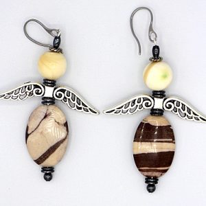 Zebra Agate and Mother of Pearl Angel Earrings