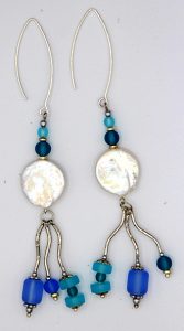 Pearl and sea glass chandelier earrings