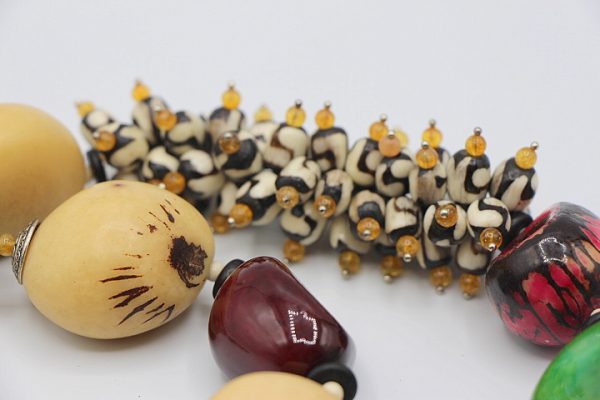 Tagua Nuts and Mud Cloth Statement Necklace