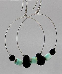 Peruvian Blue Opals and Lava Stone Hoop Earrings