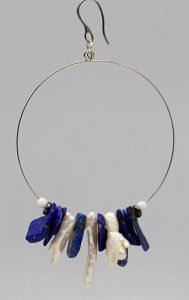 Cultured Pearl and Lapis Lazuli Hoop Earrings