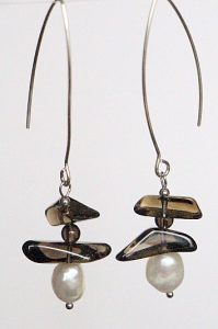 Fresh Water Pearls with Smoky Quartz Drop Earrings