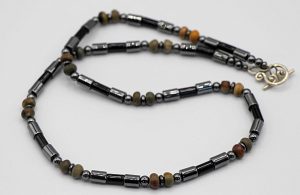 Hematite and Picasso Jasper men's necklace