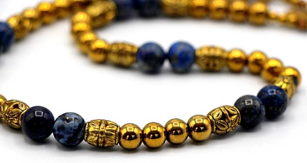 Hematite and lapis lazuli men's necklace